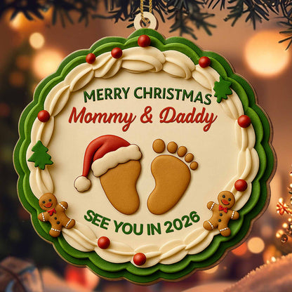 Merry Christmas Mommy And Daddy, Baby Footprints And Gingerbread Man