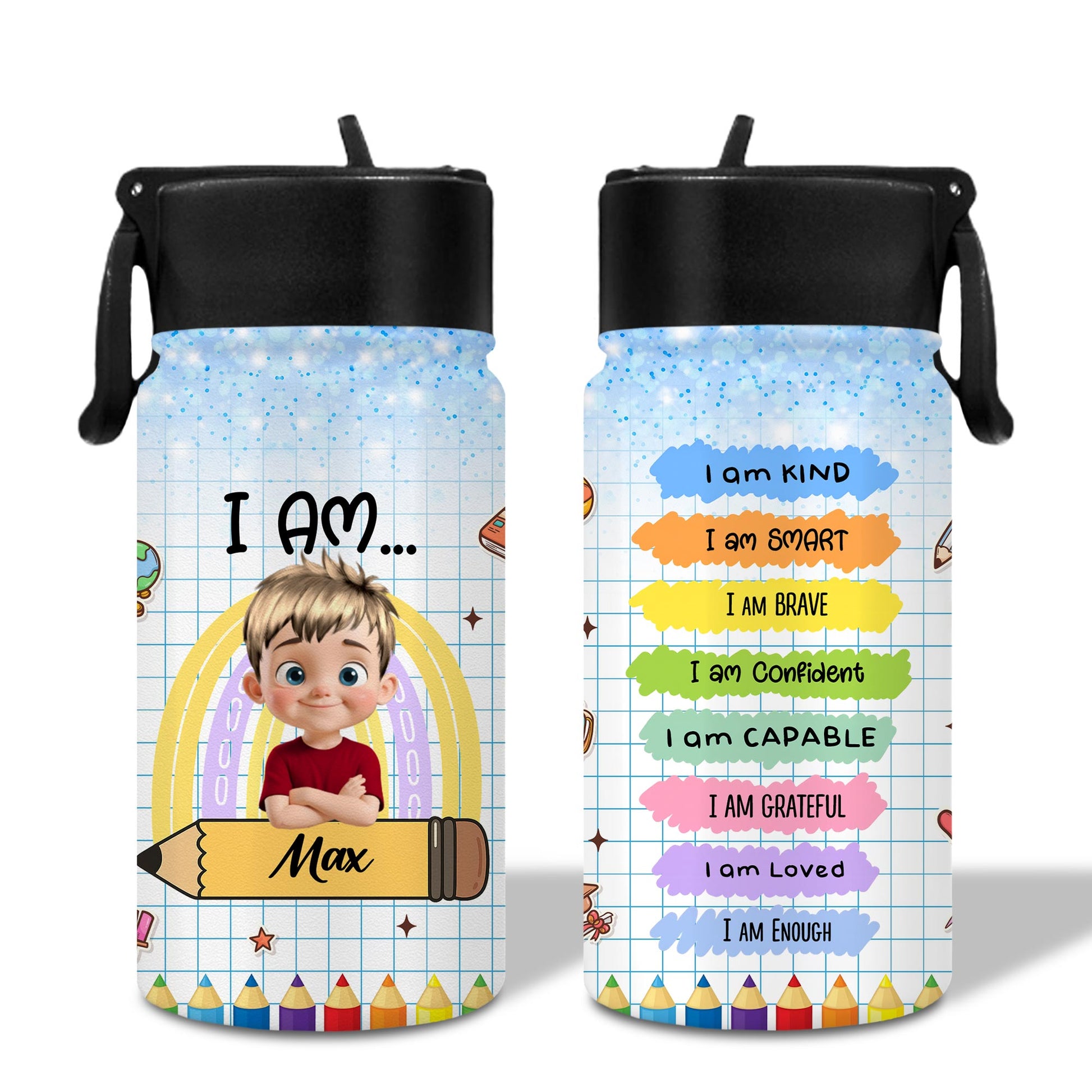 I Am Affirmations, Cartoon Child And Colorful Pencils