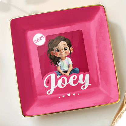 Customizable Ceramic Dish With Girl And Hearts