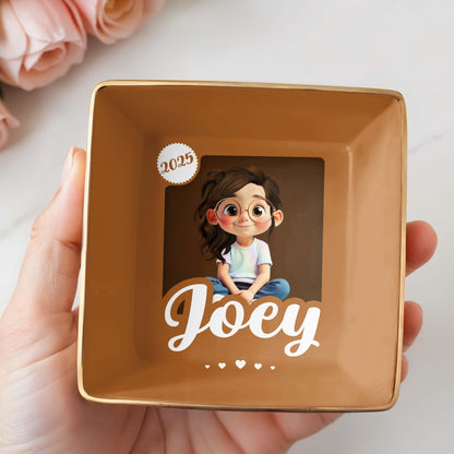 Customizable Ceramic Dish With Girl And Hearts