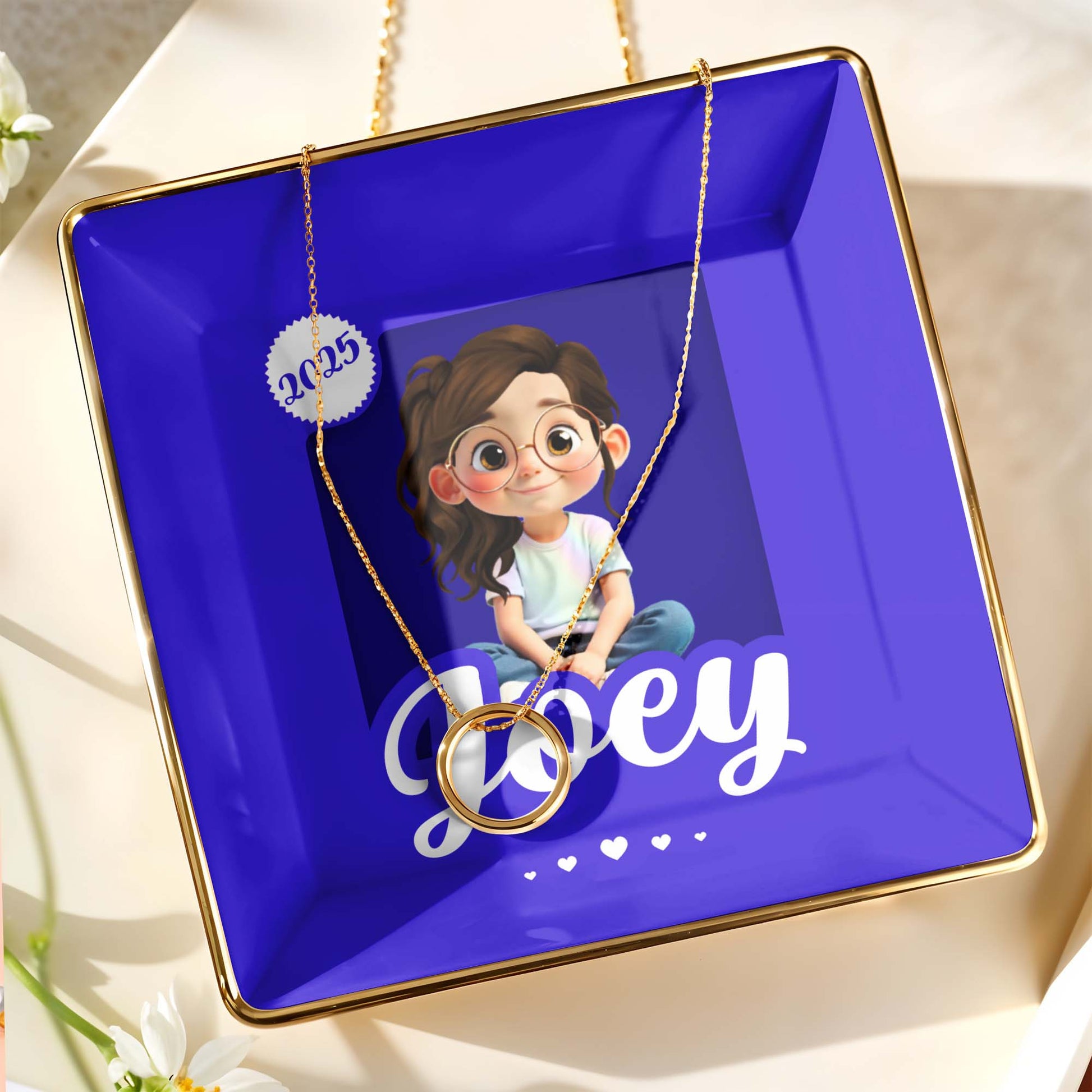 Customizable Ceramic Dish With Girl And Hearts