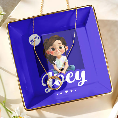 Customizable Ceramic Dish With Girl And Hearts