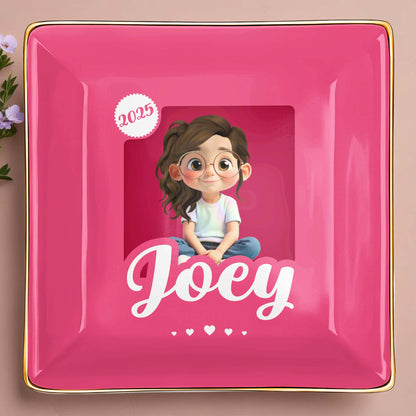 Customizable Ceramic Dish With Girl And Hearts