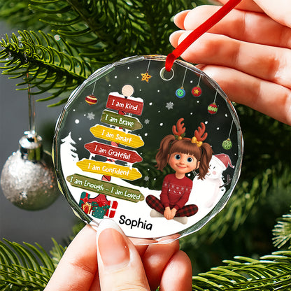 I Am Kind, I Am Brave, I Am Smart - Personalized Custom Circle Glass Ornament - KID359_CGOR
