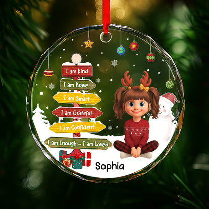 I Am Kind, I Am Brave, I Am Smart - Personalized Custom Circle Glass Ornament - KID359_CGOR