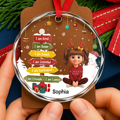 I Am Kind, I Am Brave, I Am Smart - Personalized Custom Circle Glass Ornament - KID359_CGOR