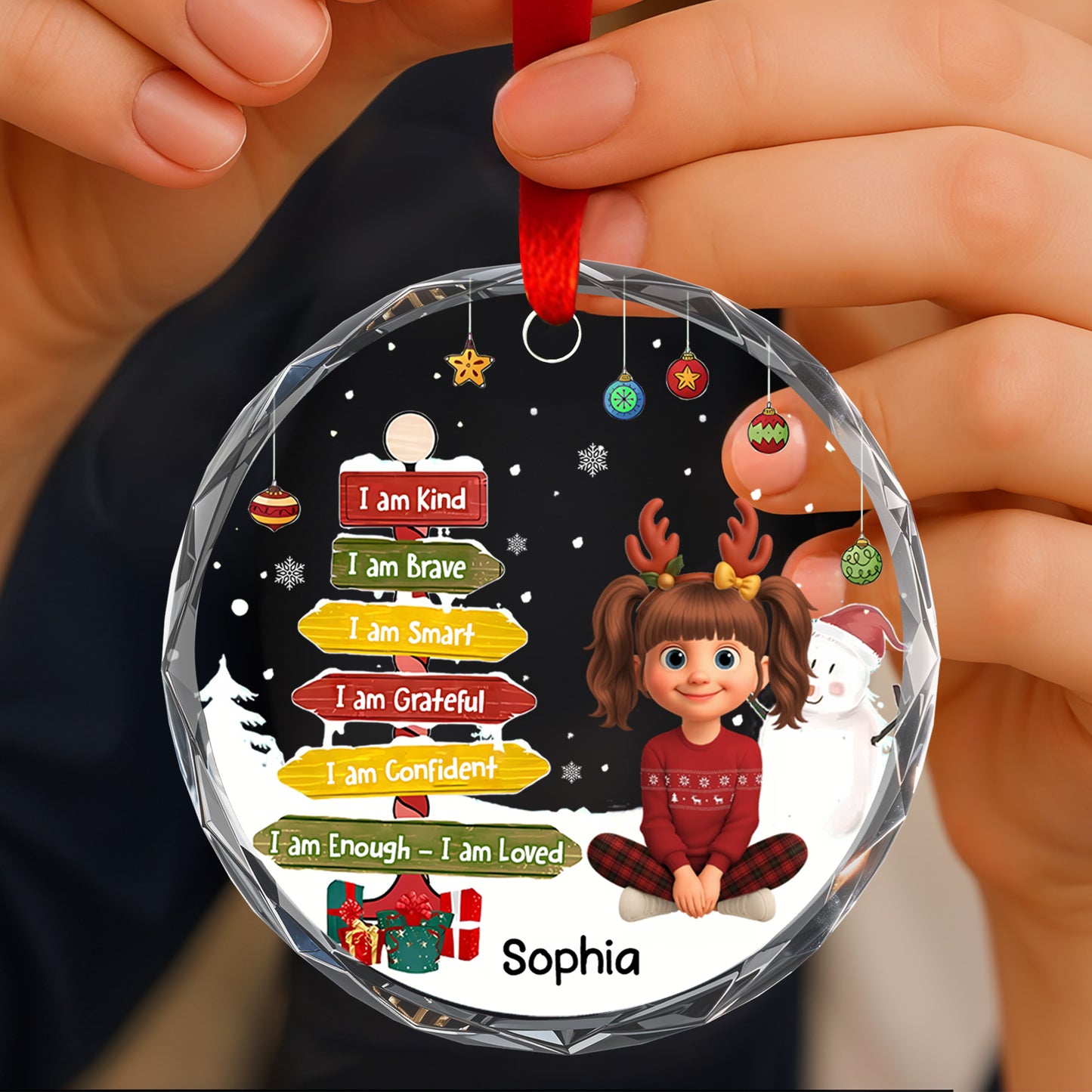 I Am Kind, I Am Brave, I Am Smart - Personalized Custom Circle Glass Ornament - KID359_CGOR