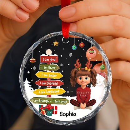 I Am Kind, I Am Brave, I Am Smart - Personalized Custom Circle Glass Ornament - KID359_CGOR