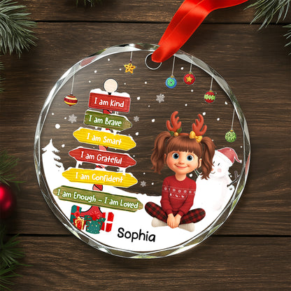 I Am Kind, I Am Brave, I Am Smart - Personalized Custom Circle Glass Ornament - KID359_CGOR