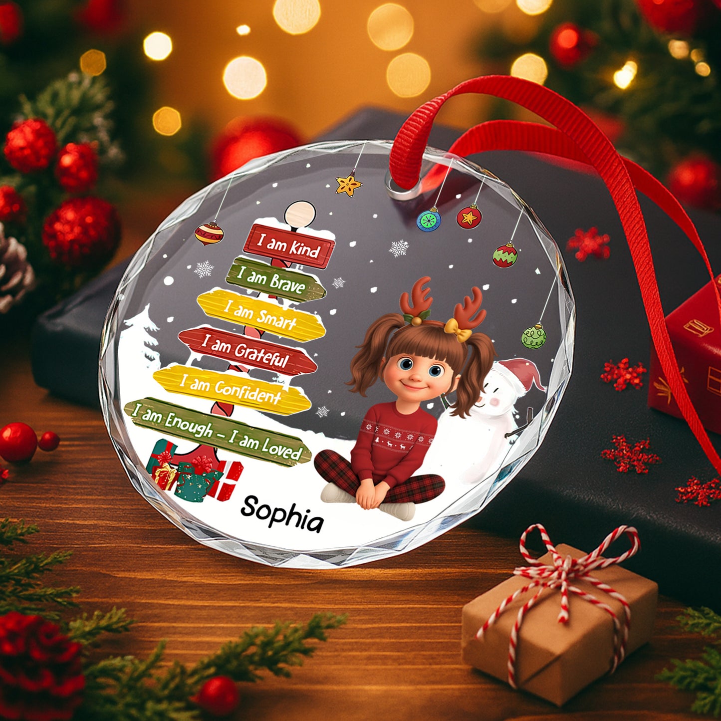 I Am Kind, I Am Brave, I Am Smart - Personalized Custom Circle Glass Ornament - KID359_CGOR