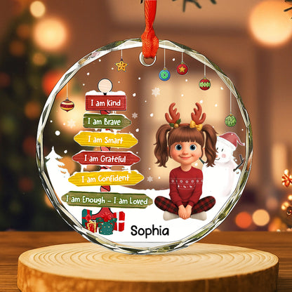 I Am Kind, I Am Brave, I Am Smart - Personalized Custom Circle Glass Ornament - KID359_CGOR