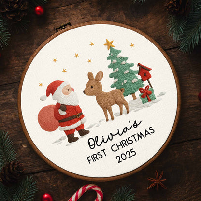 First Christmas With Santa Claus, Reindeer And Tree