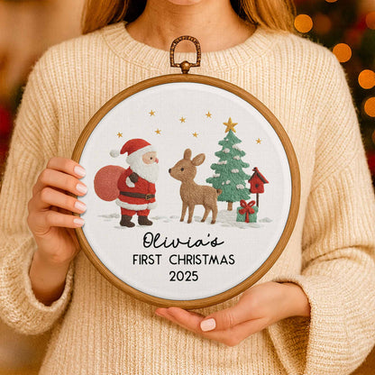 First Christmas With Santa Claus, Reindeer And Tree