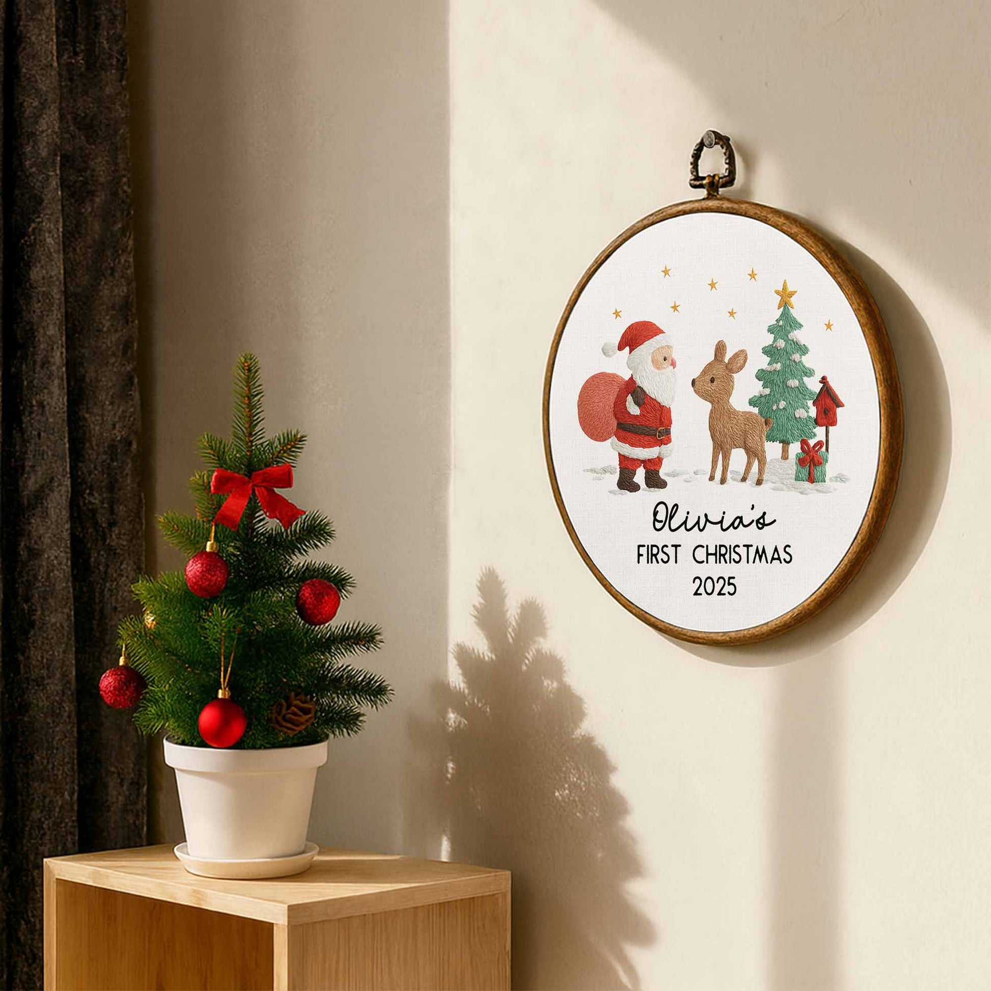 First Christmas With Santa Claus, Reindeer And Tree