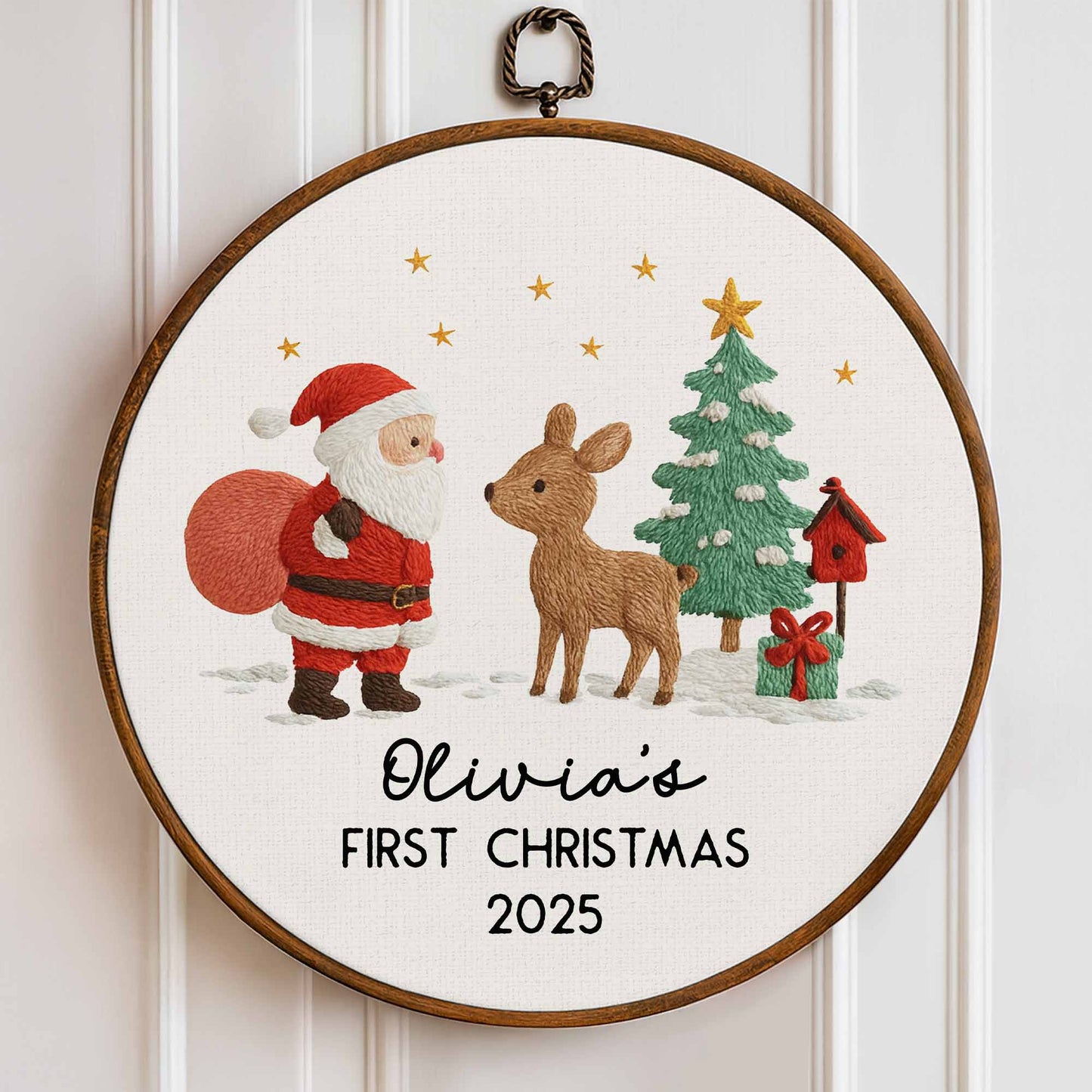 First Christmas With Santa Claus, Reindeer And Tree