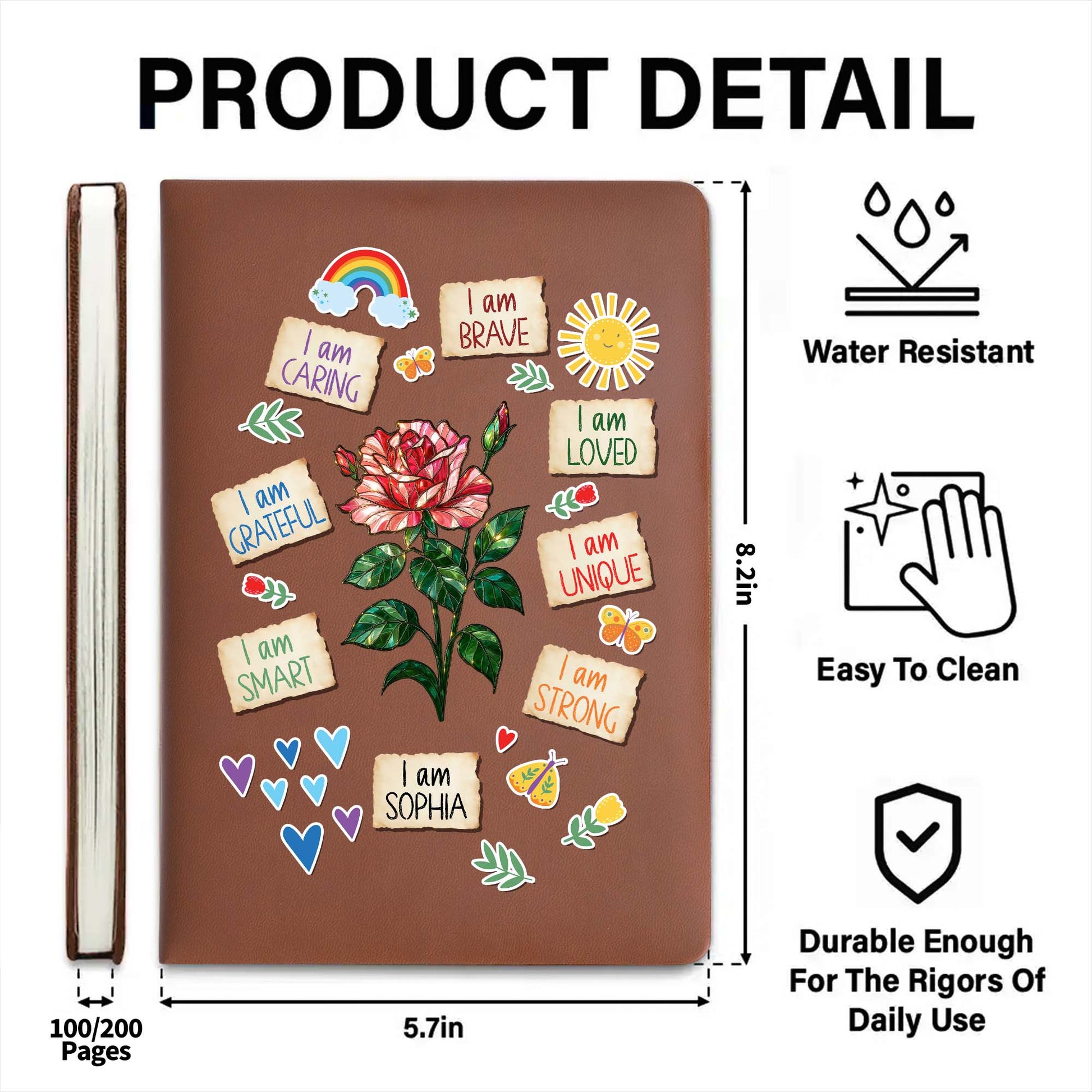 I Am Caring, Brave, Loved, Unique, Strong, Personalized Journal