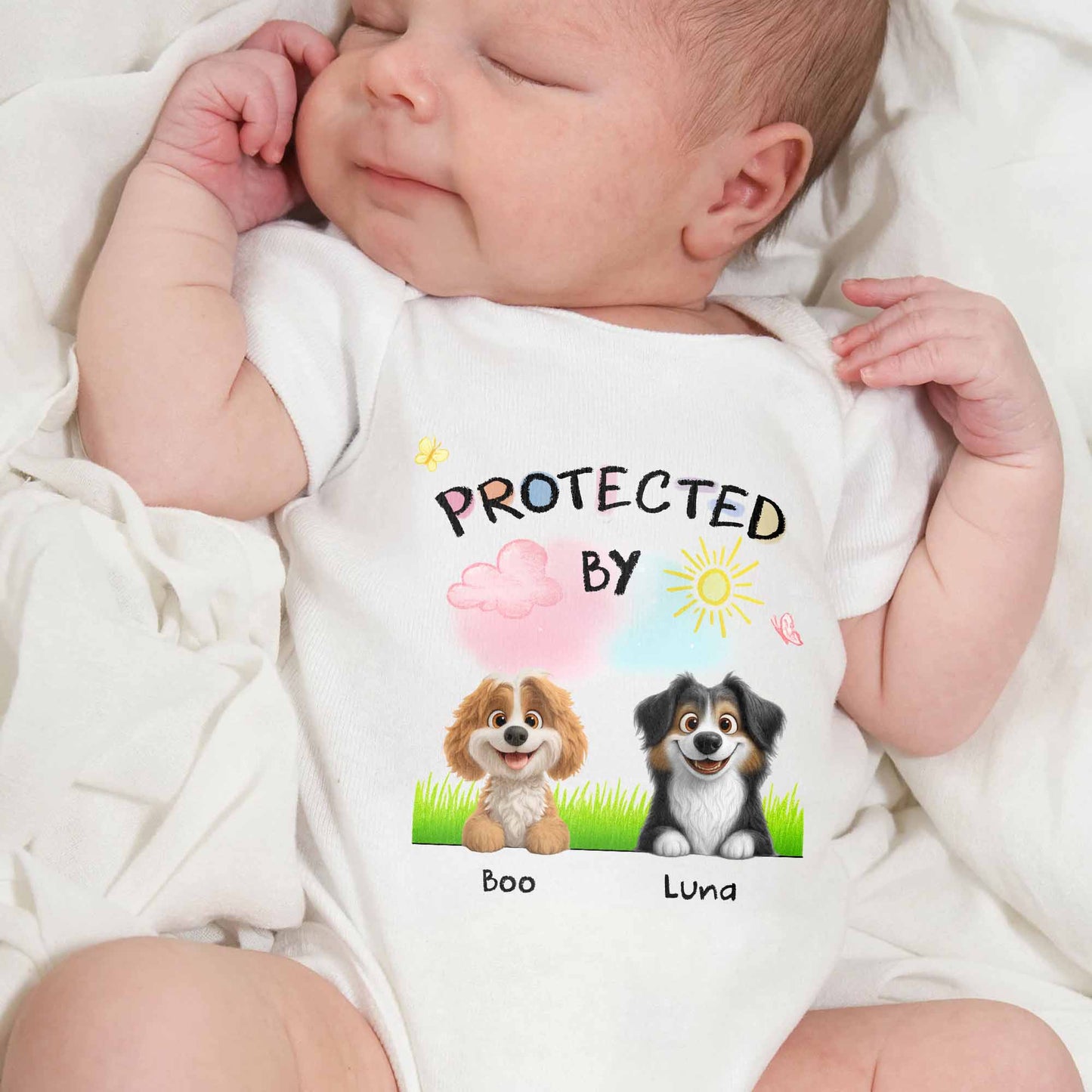 Protected By Cute Dogs Baby Onesie