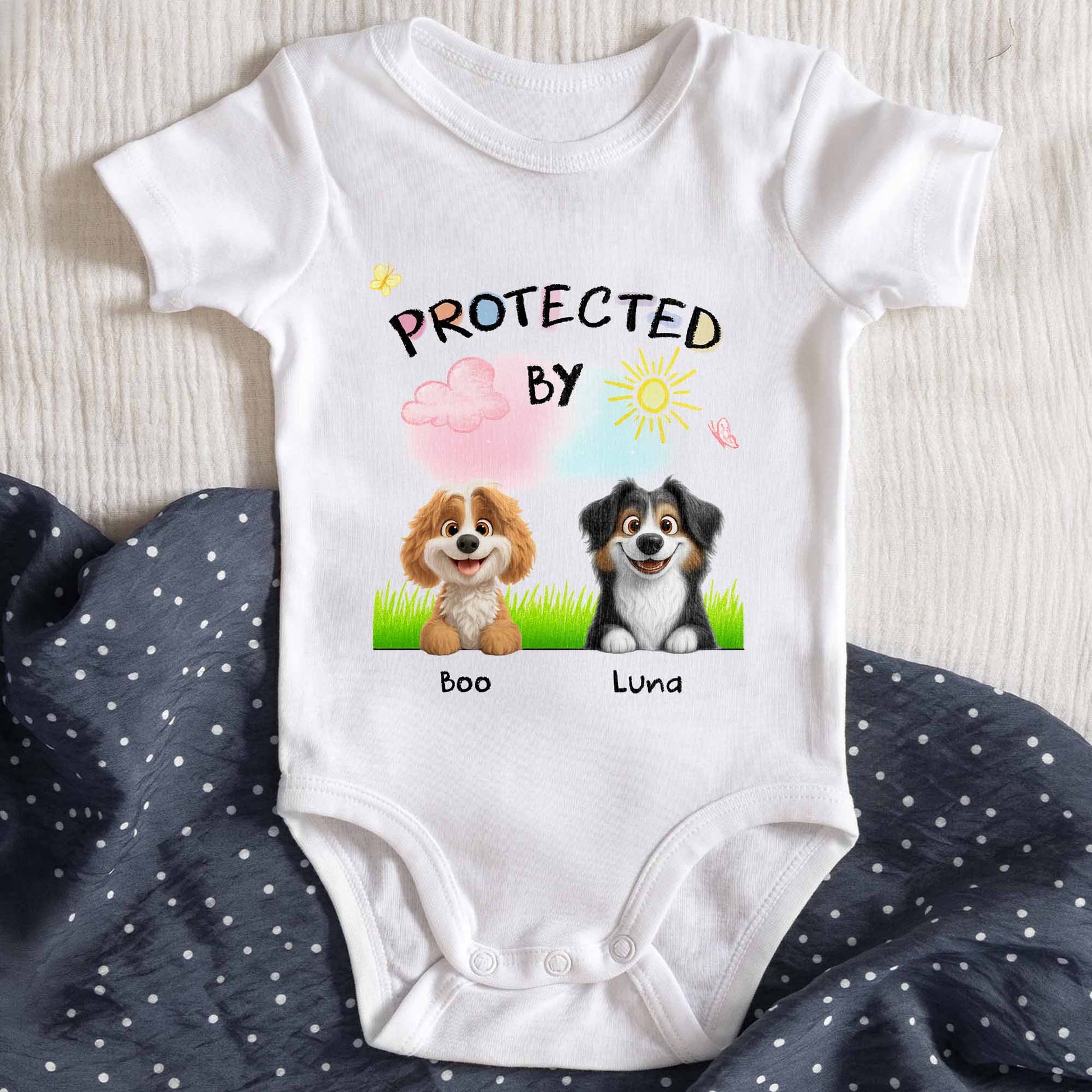Protected By Cute Dogs Baby Onesie