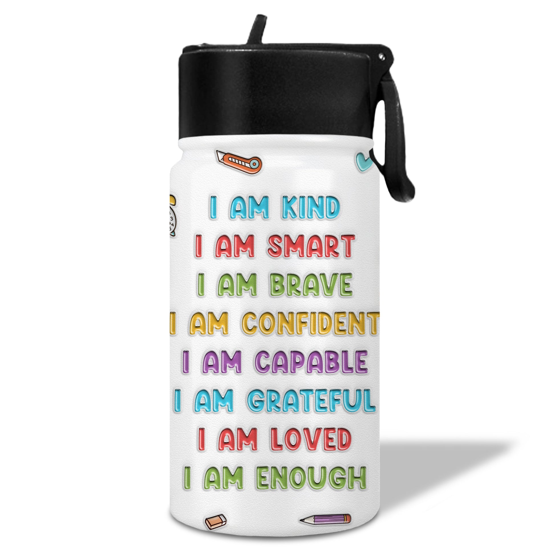 I Am Kind, I Am Smart, Positive Affirmations Water Bottle