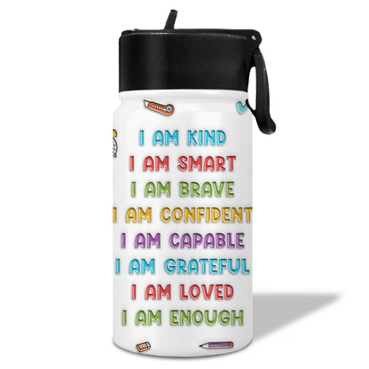 I Am Kind, I Am Smart, Positive Affirmations Water Bottle