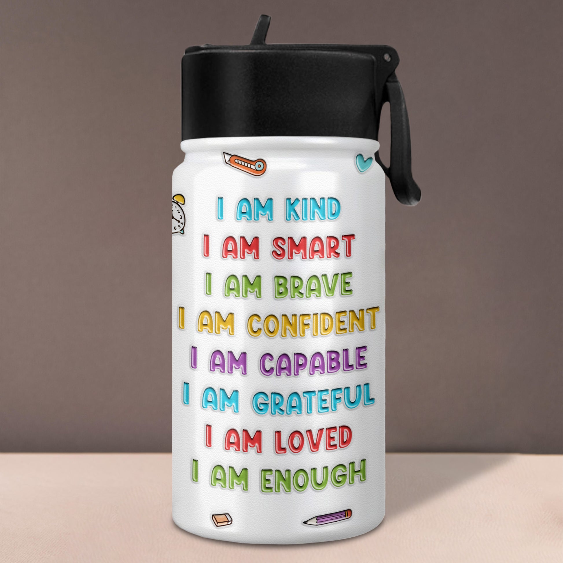 I Am Kind, I Am Smart, Positive Affirmations Water Bottle