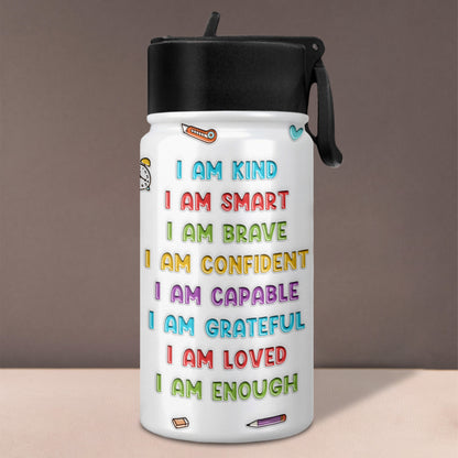I Am Kind, I Am Smart, Positive Affirmations Water Bottle