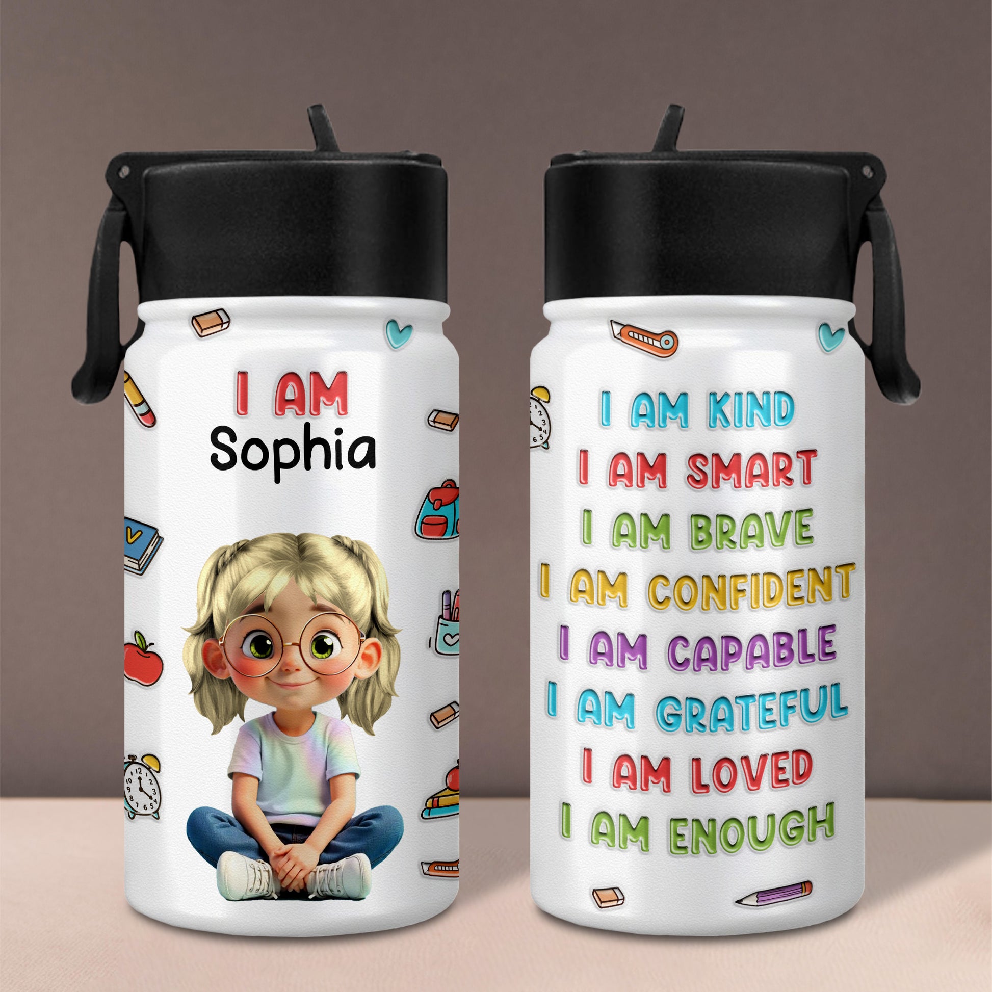 I Am Kind, I Am Smart, Positive Affirmations Water Bottle