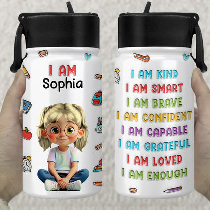 I Am Kind, I Am Smart, Positive Affirmations Water Bottle