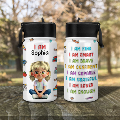 I Am Kind, I Am Smart, Positive Affirmations Water Bottle