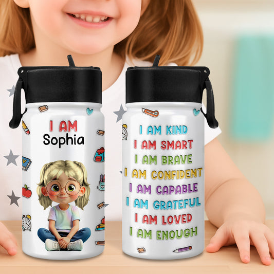 I Am Kind, I Am Smart, Positive Affirmations Water Bottle