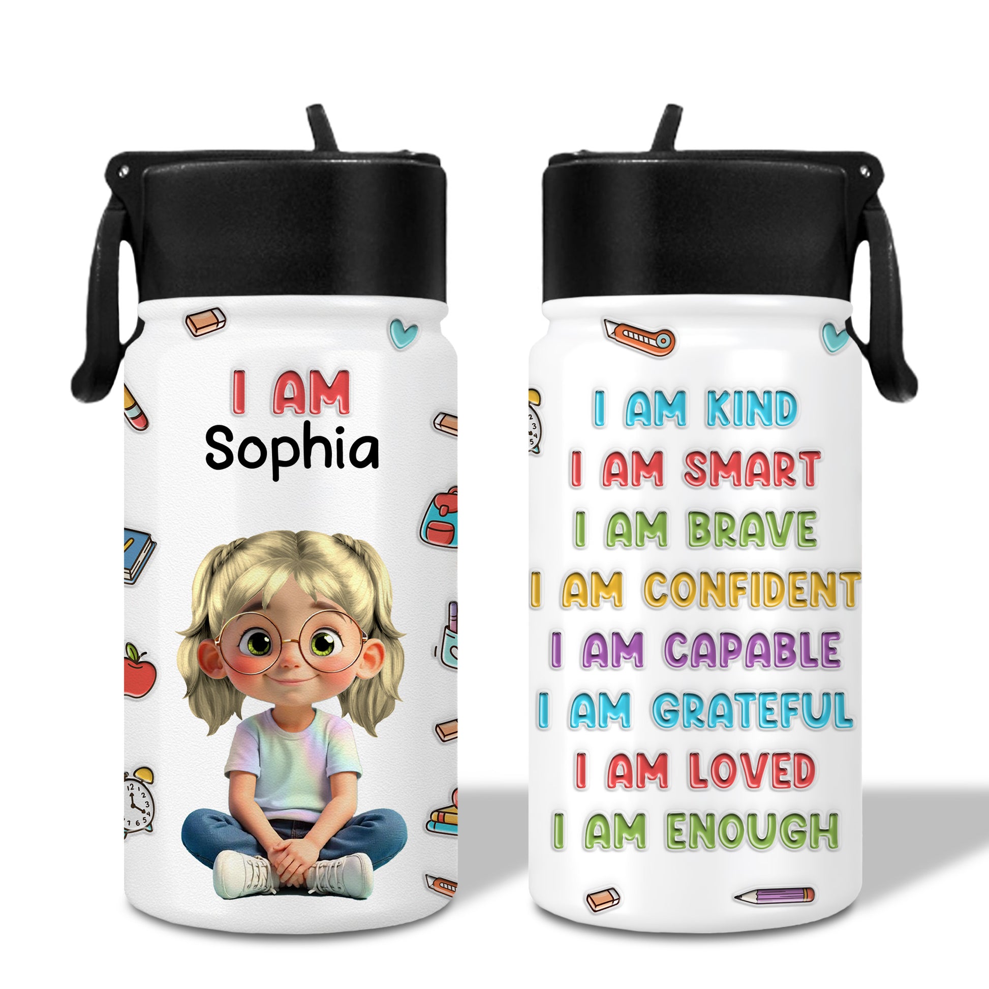 I Am Kind, I Am Smart, Positive Affirmations Water Bottle