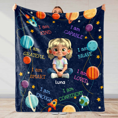 I Am Kind, Capable, Grateful, Smart, Loved, Confident Girl and Universe Design