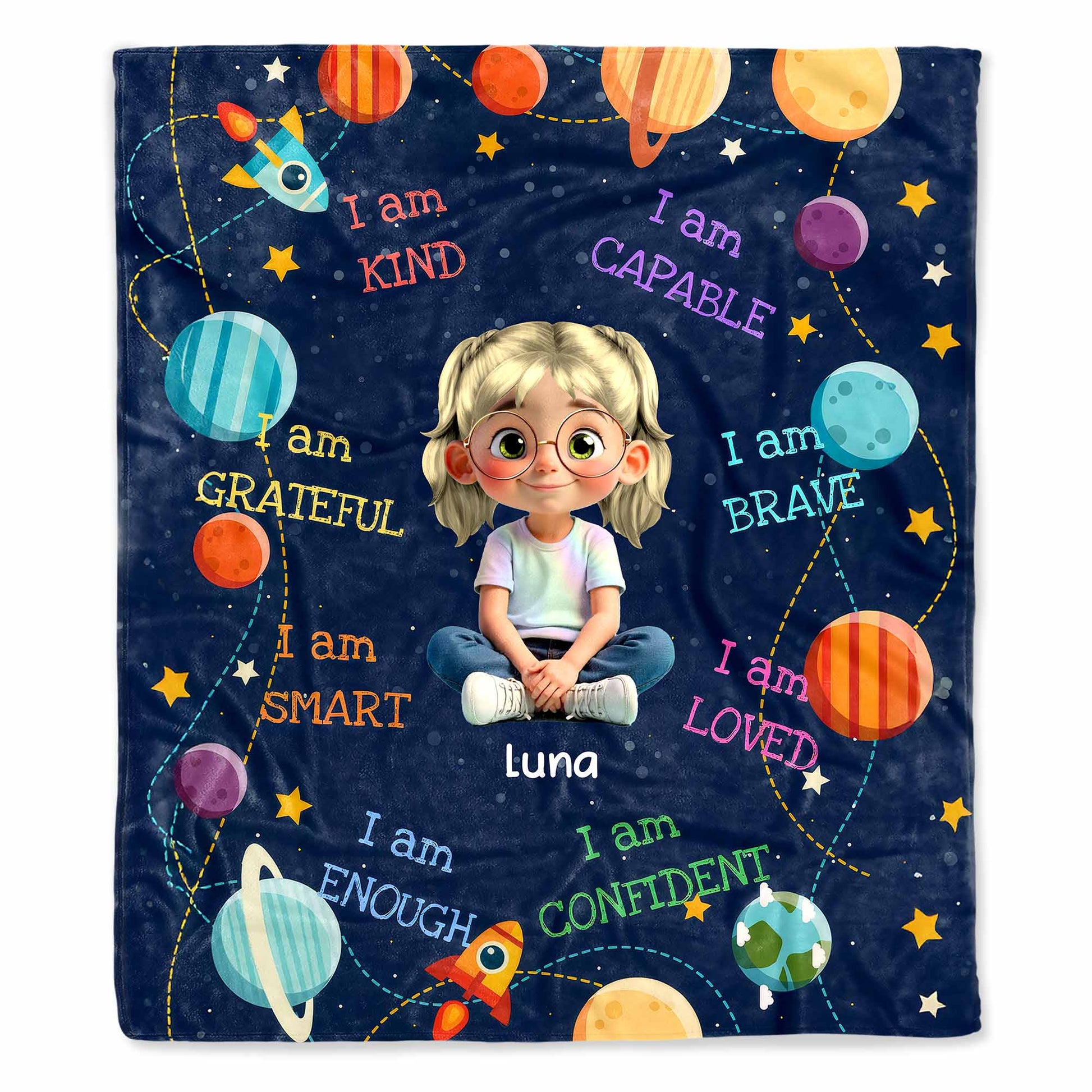 I Am Kind, Capable, Grateful, Smart, Loved, Confident Girl and Universe Design