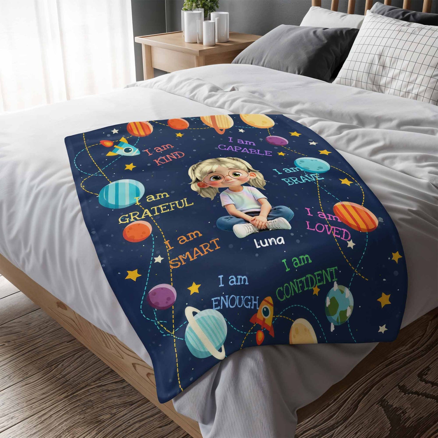 I Am Kind, Capable, Grateful, Smart, Loved, Confident Girl and Universe Design