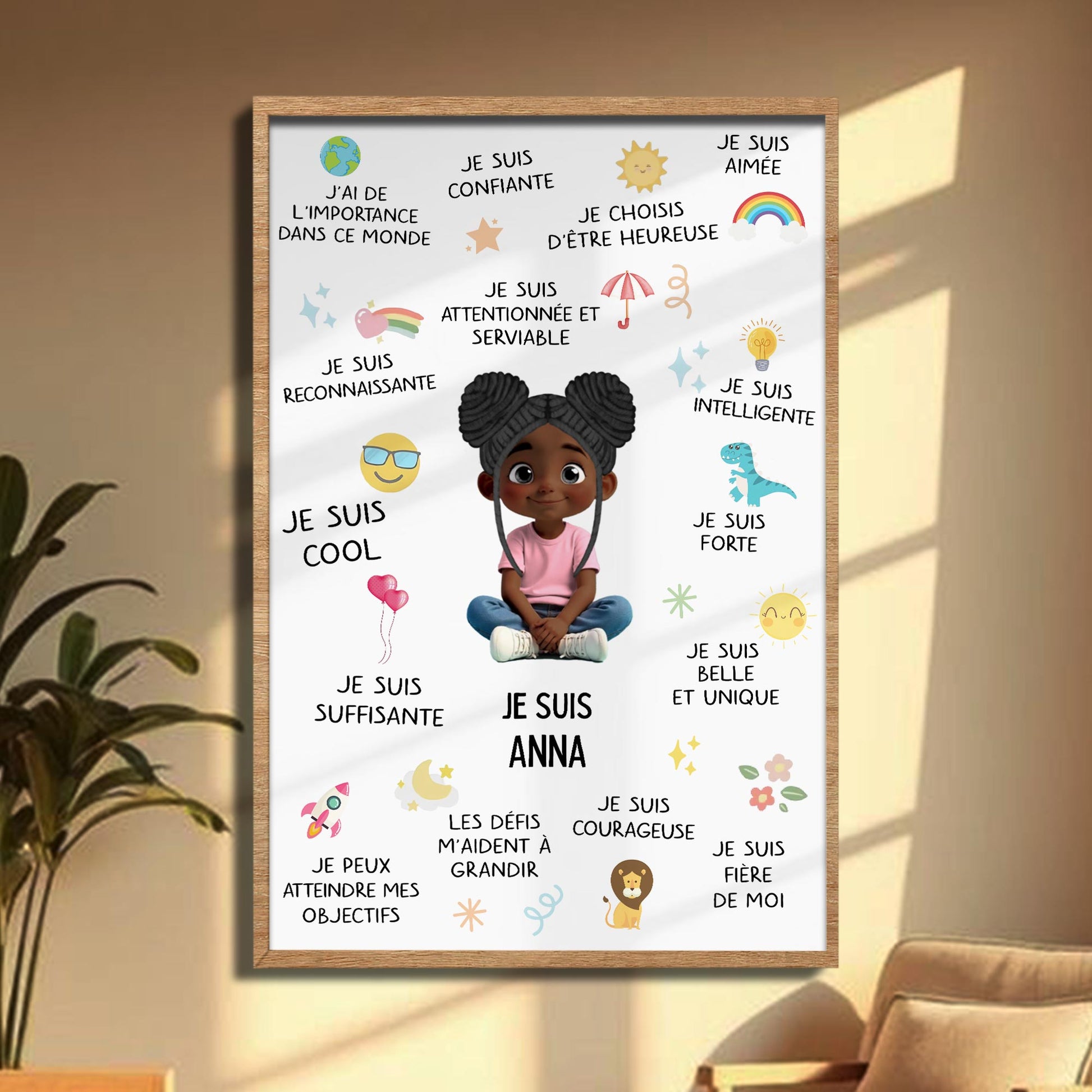 Je Suis Conscient, Affirmation Poster With Cartoon Boy And Stars