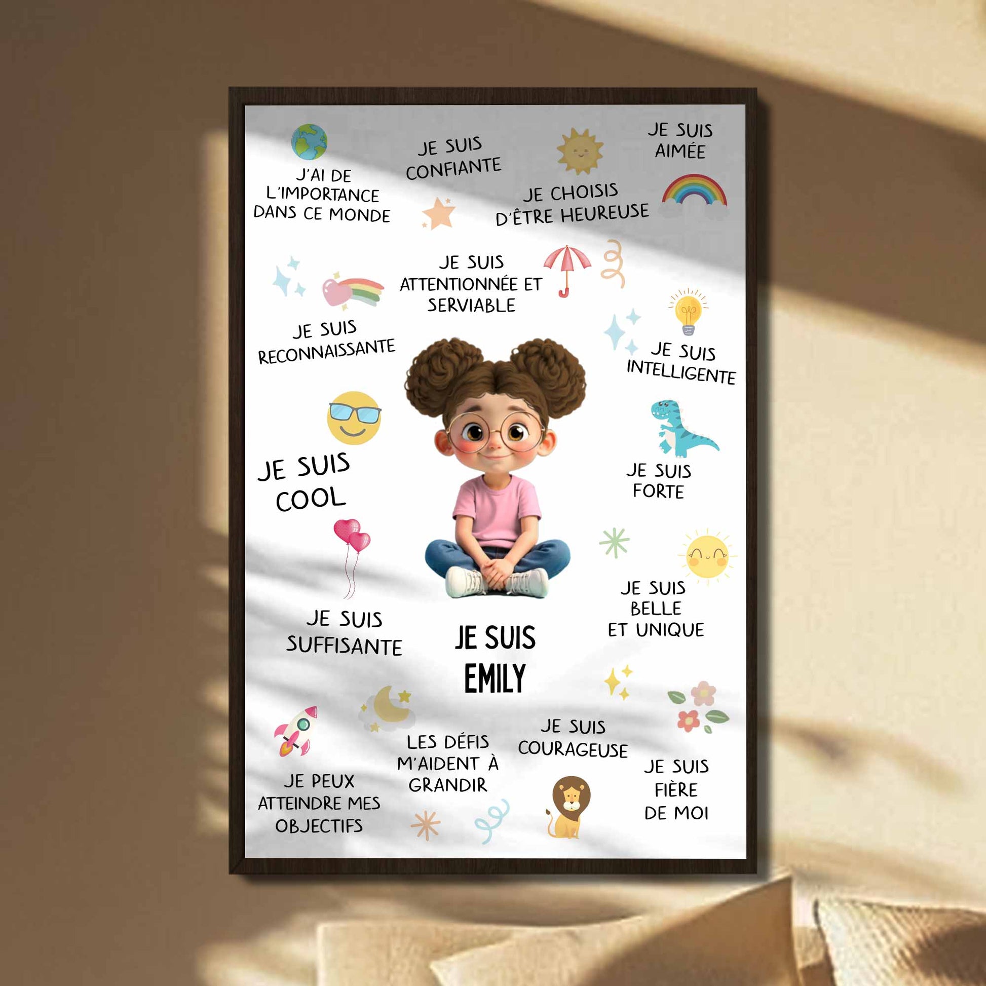 Je Suis Conscient, Affirmation Poster With Cartoon Boy And Stars