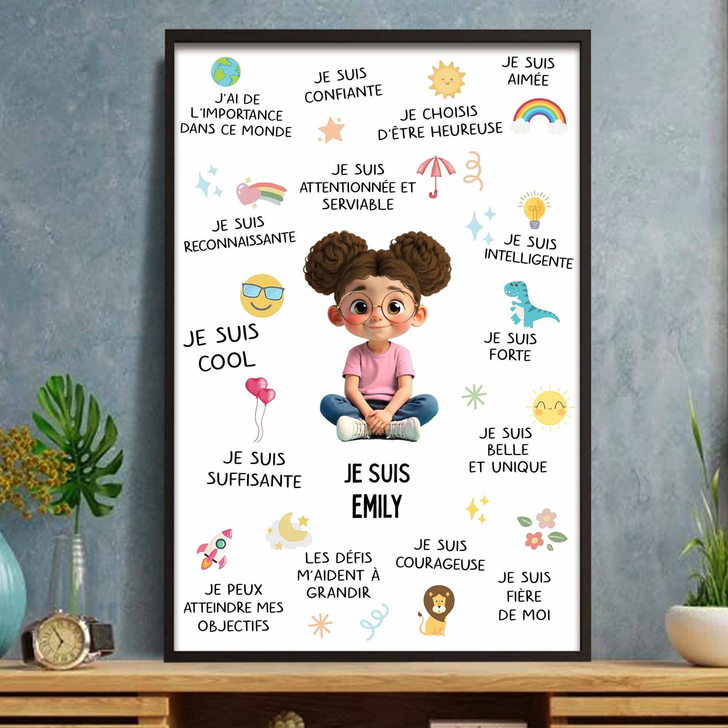 Je Suis Conscient, Affirmation Poster With Cartoon Boy And Stars