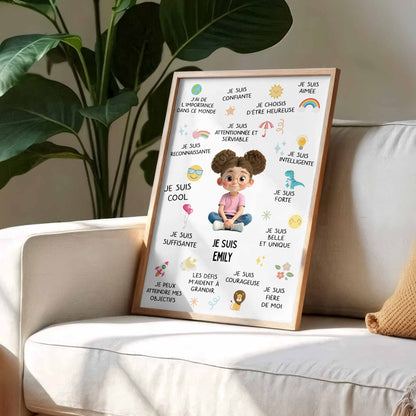 Je Suis Conscient, Affirmation Poster With Cartoon Boy And Stars