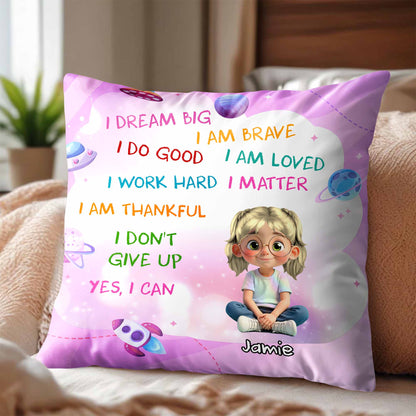 I Dream Big, I Am Brave, Cartoon Girl With Planets And Stars