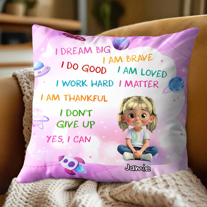 I Dream Big, I Am Brave, Cartoon Girl With Planets And Stars