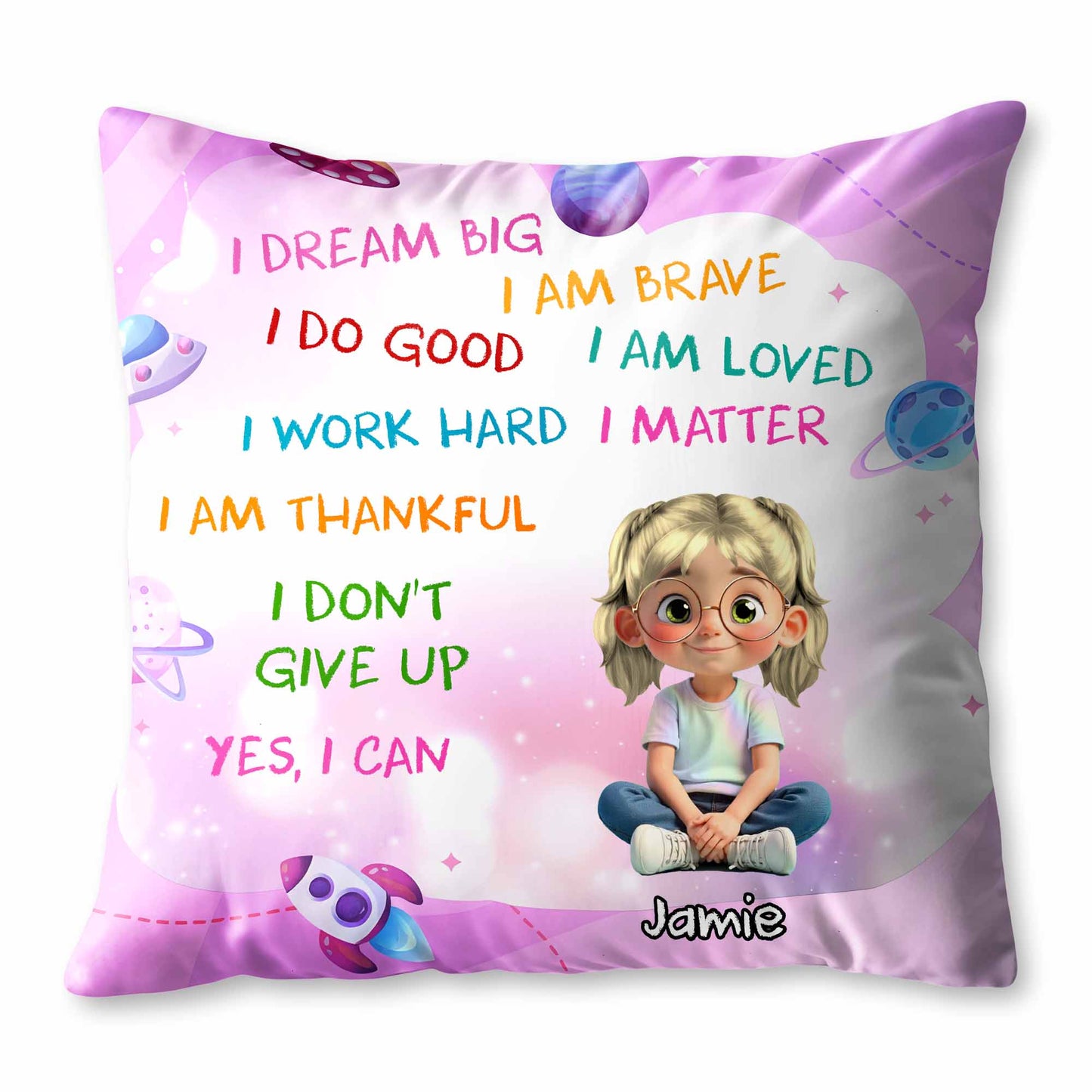 I Dream Big, I Am Brave, Cartoon Girl With Planets And Stars