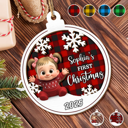 Sophia's First Christmas Snowflakes And Plaid Pattern Ornament