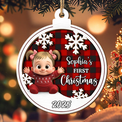 Sophia's First Christmas Snowflakes And Plaid Pattern Ornament