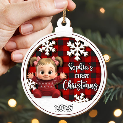 Sophia's First Christmas Snowflakes And Plaid Pattern Ornament