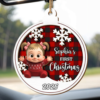 Sophia's First Christmas Snowflakes And Plaid Pattern Ornament