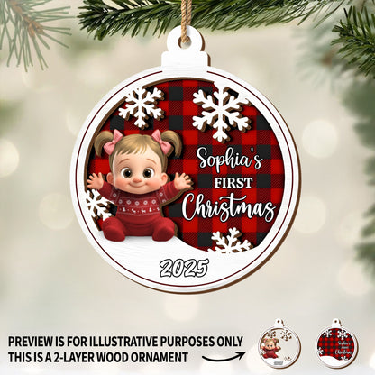 Sophia's First Christmas Snowflakes And Plaid Pattern Ornament