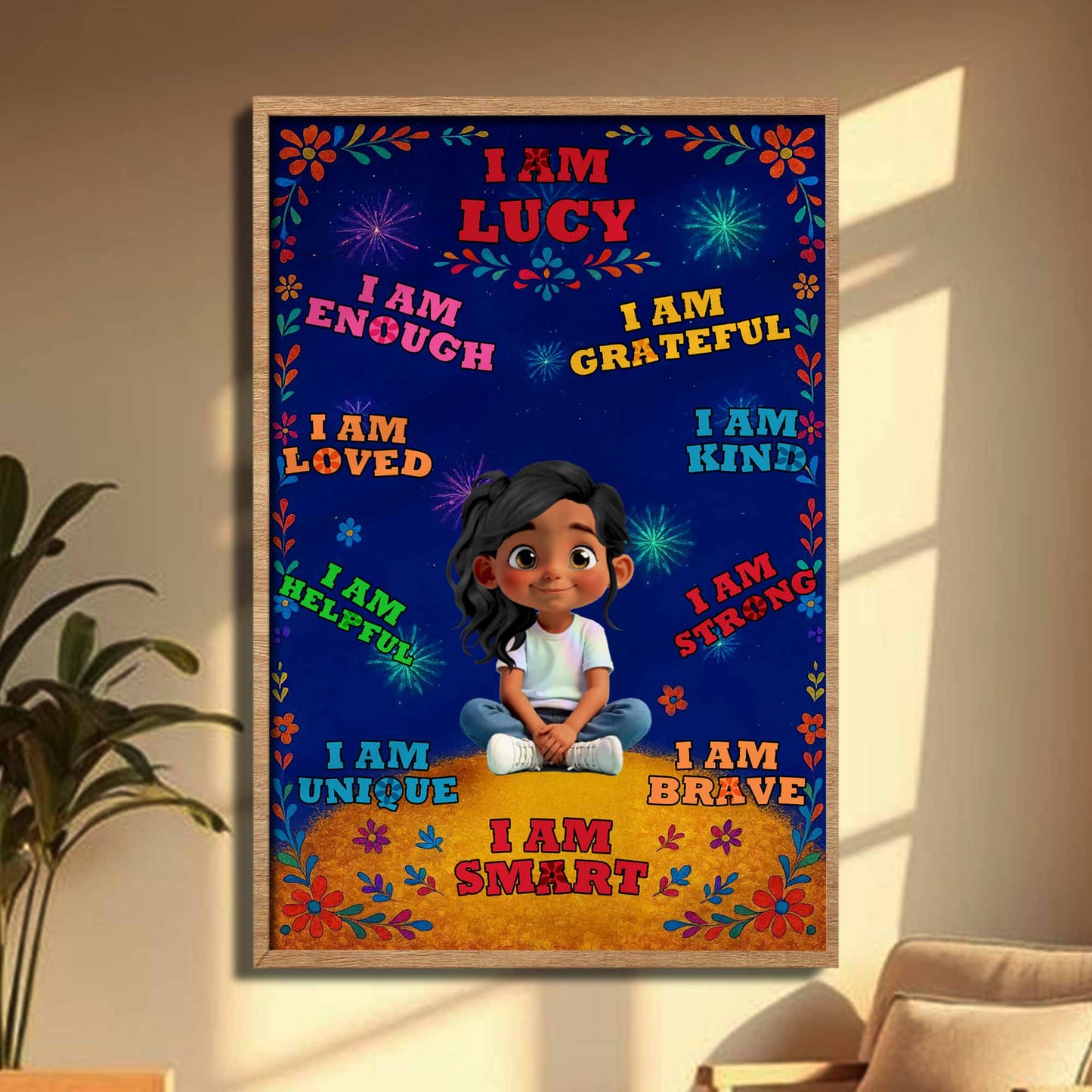 I Am Lucy, I Am Enough, Loved, Helpful, Brave, Smart - Personalized Custom Vertical Poster - KID377_VPOS