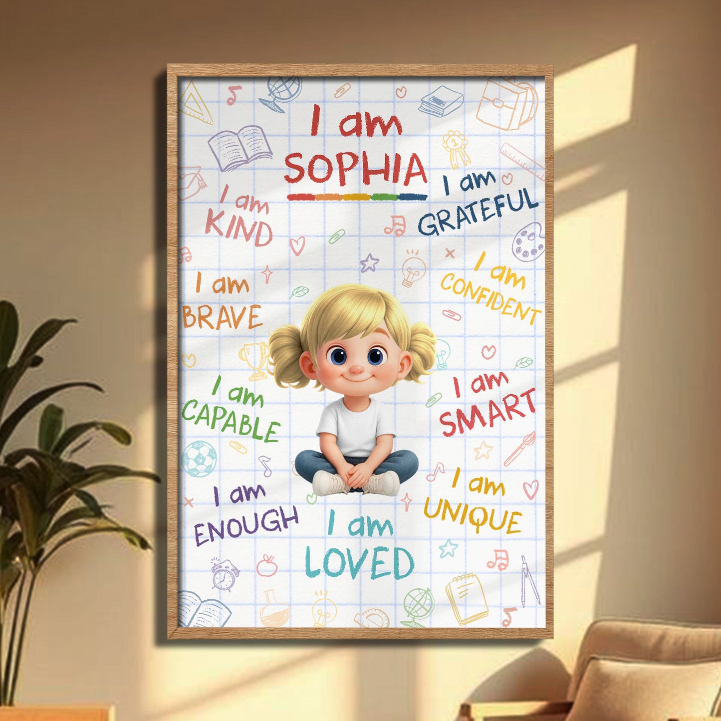 I Am Loved, Inspirational Words With Cute Child Illustration