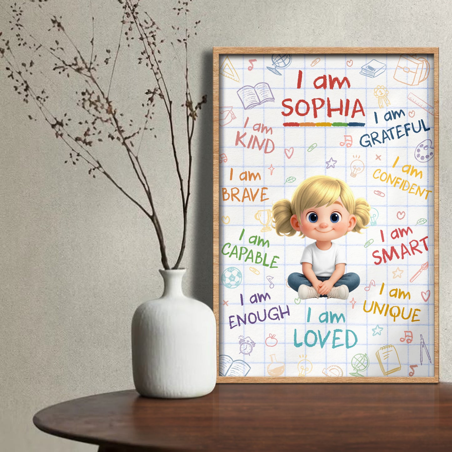 I Am Loved, Inspirational Words With Cute Child Illustration