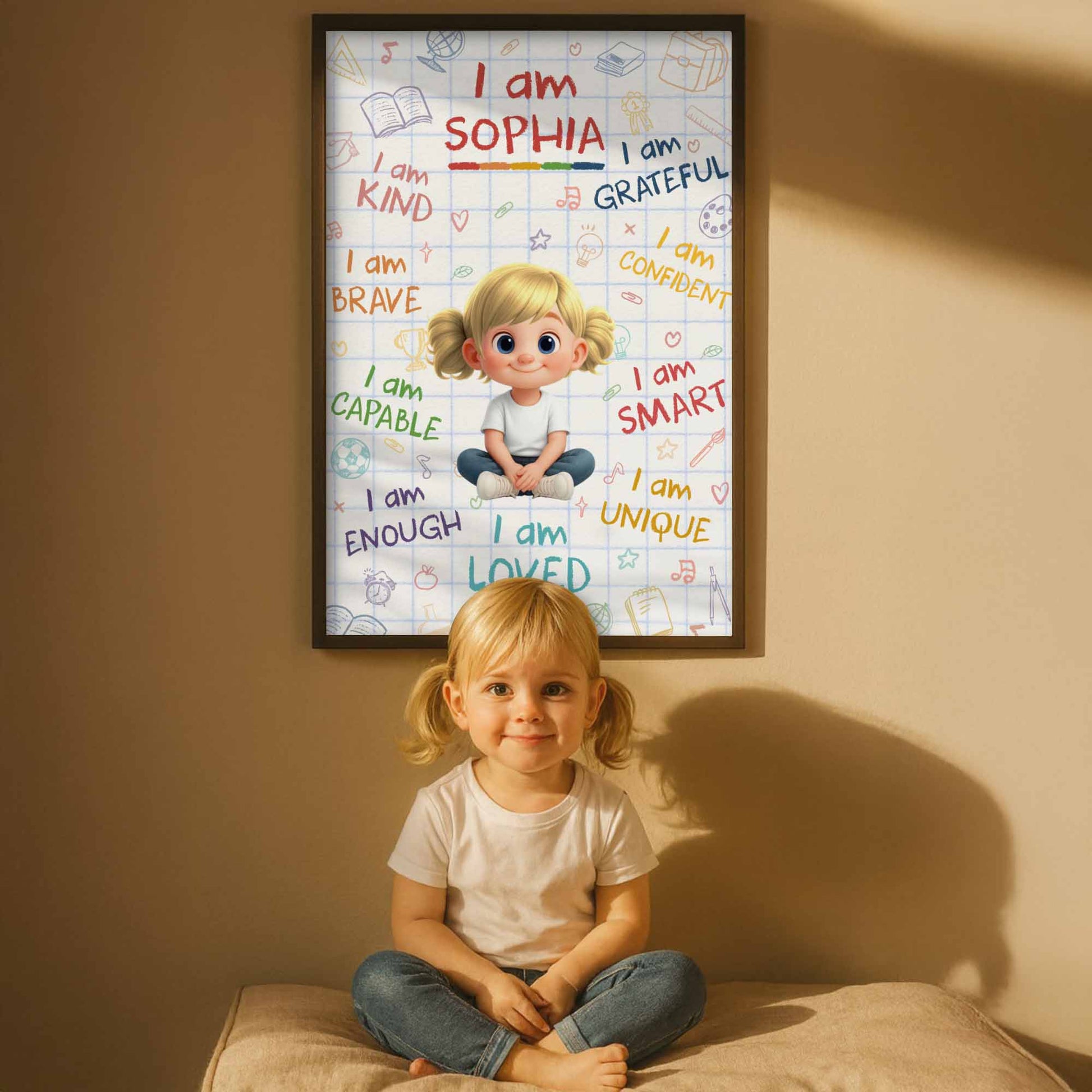 I Am Loved, Inspirational Words With Cute Child Illustration